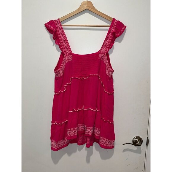 Torrid Babydoll Crinkle Gauze Womens 1x Hot Pink  Boho Embroidered top - Picture 5 of 10